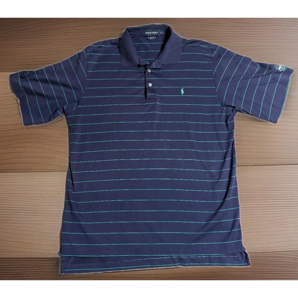 Polo Golf Ralph Lauren Polo Shirt Mens L Navy Stripe Pima Cotton Deering Bay CC